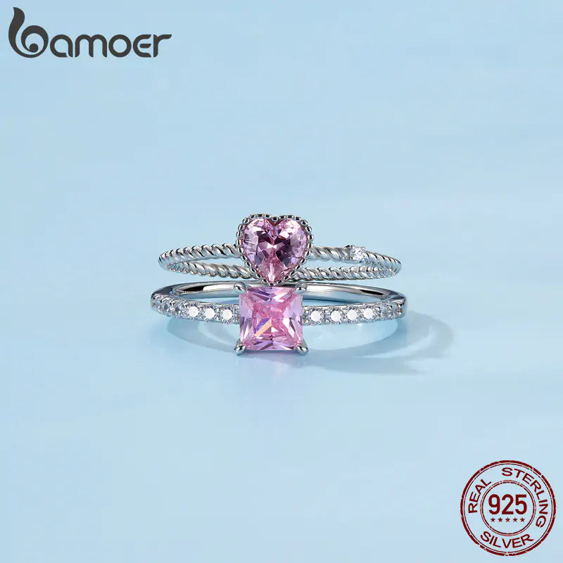 Zilver Roze liefdes ring