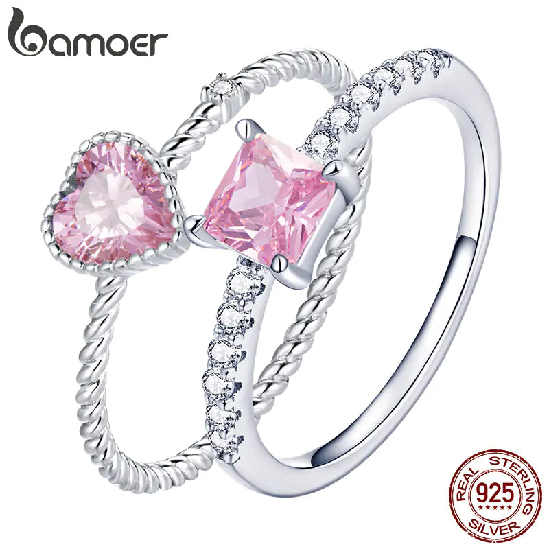 Zilver Roze liefdes ring